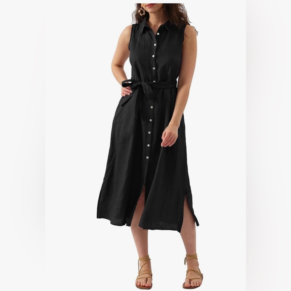 Black Sleeveless Linen Midi Dress- worn once
